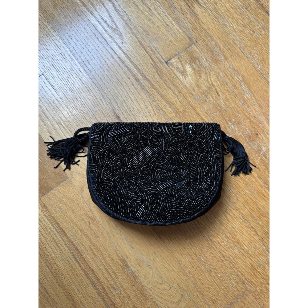 Vintage Frankie and Baby Beverly Feldman Black Beaded Evening Shoulder Bag
